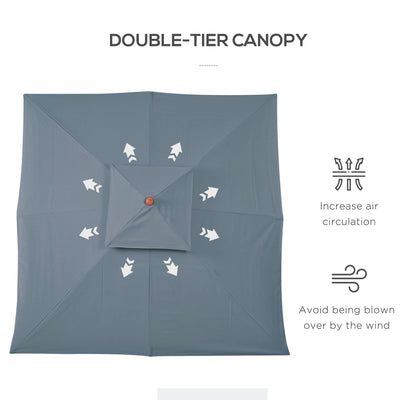Outsunny 3 x 3 metre Patio Parasol Garden Umbrellas Sunshade Outdoor Wooden Parasol Canopy Double Tier, Dark Grey, BASE NOT INCLUDED 
