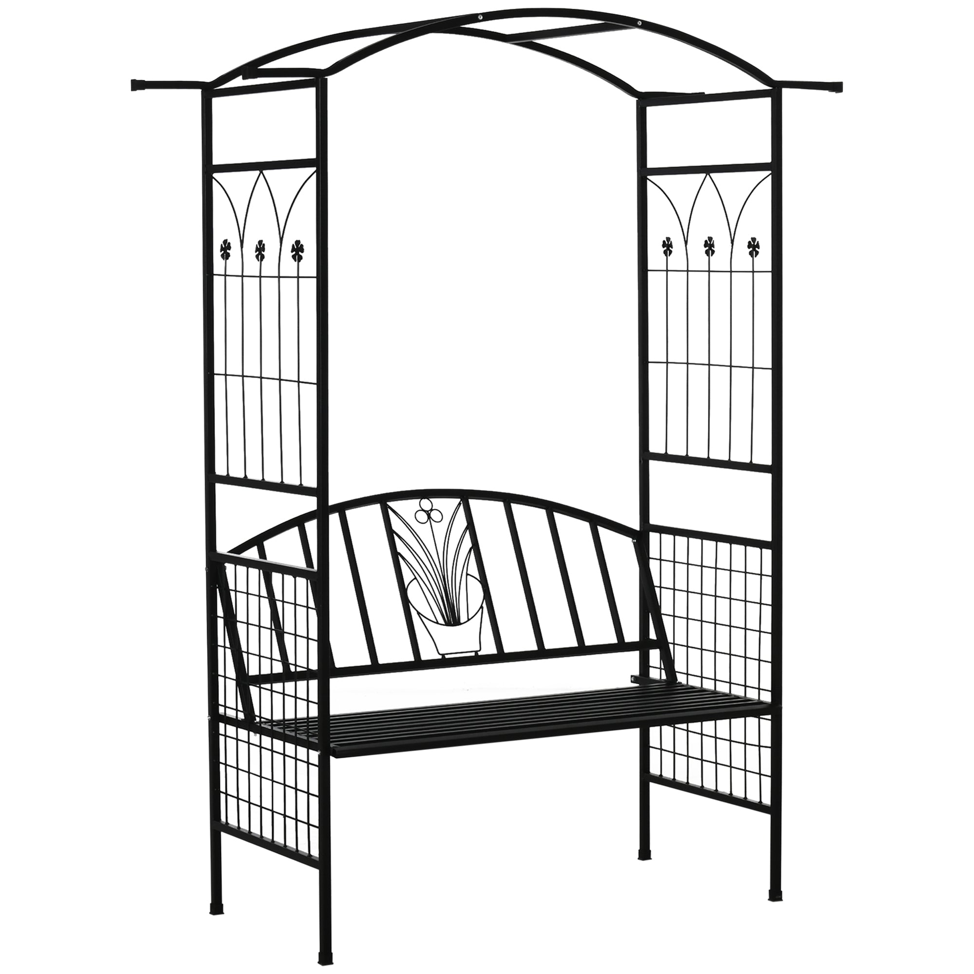 Outsunny Steel Frame Outdoor Garden Arch w/ 2-Seater Bench Flower Climber Black 