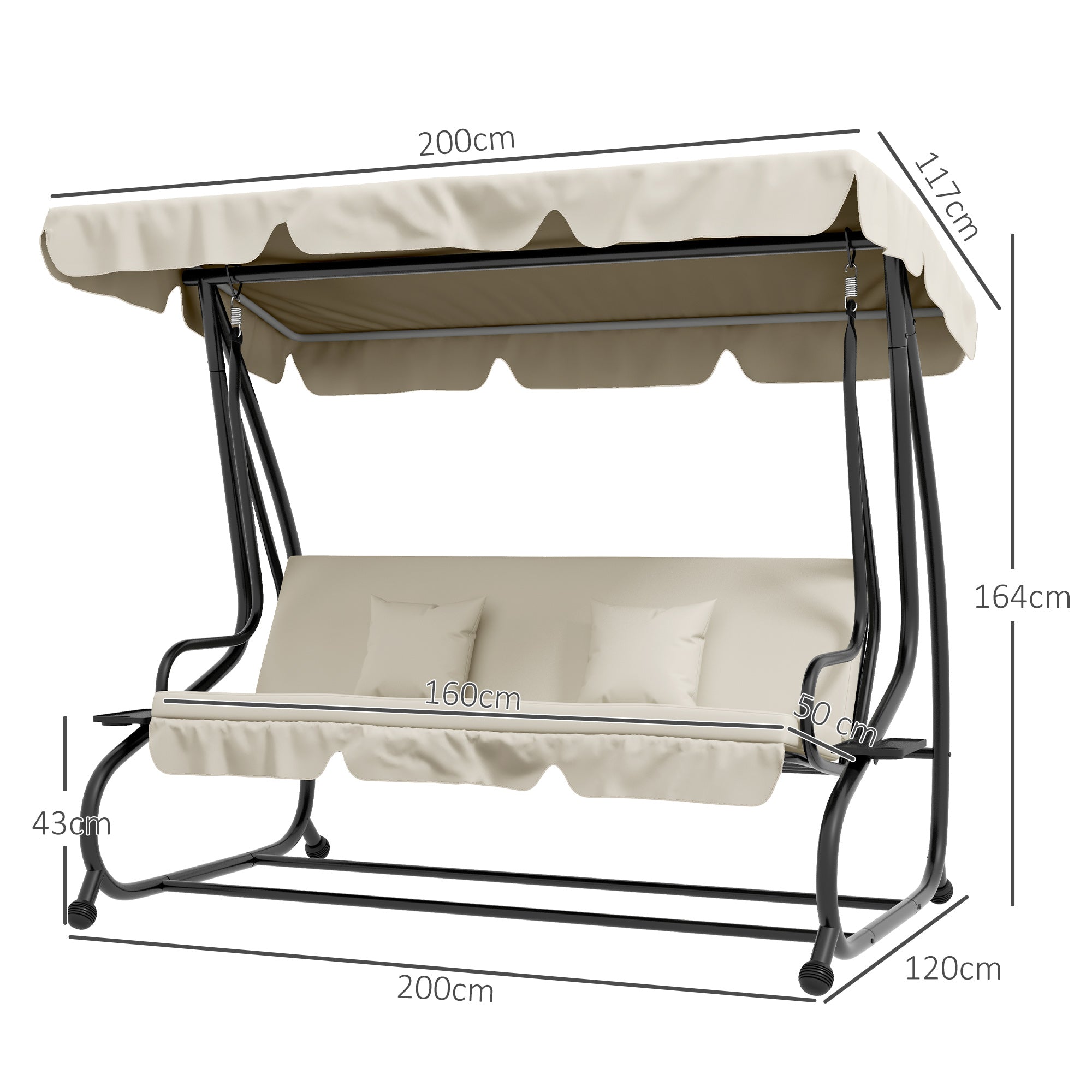 Outsunny Convertible Three-Seater Swing Chair Bed - Cream