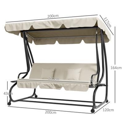 Outsunny Convertible Three-Seater Swing Chair Bed - Cream 