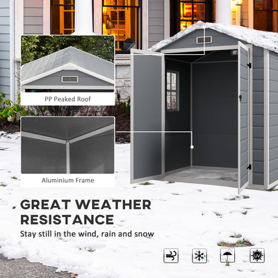 Outsunny 6'x4.5' Garden Storage Shed, Lockable Garden Shed with Double Doors, Window, Vent and Plastic Roof, Grey 