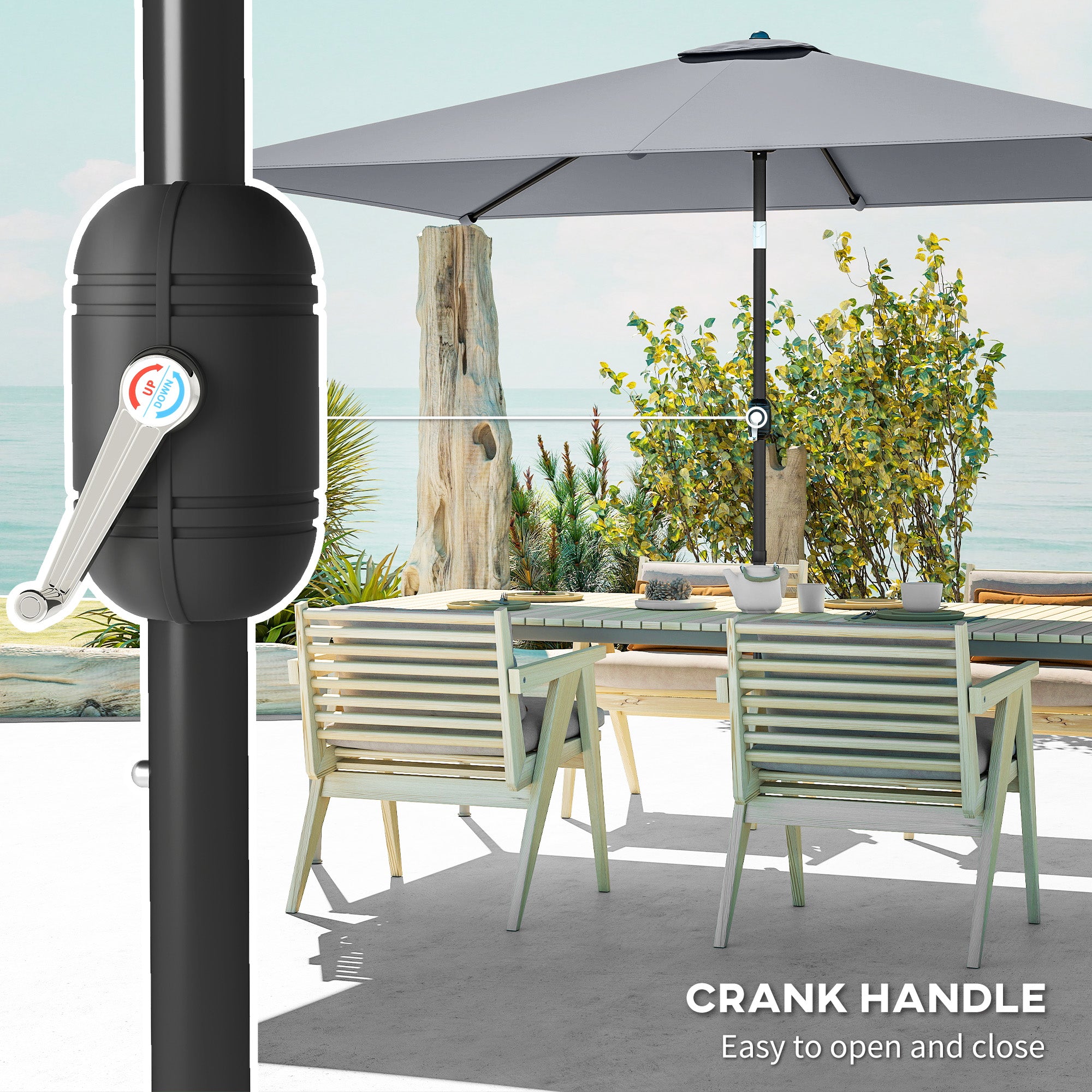 Outsunny Garden Parasol, Parasol Umbrella with Crank Handle, Tilt Function, Polyester Canopy, Light Grey 