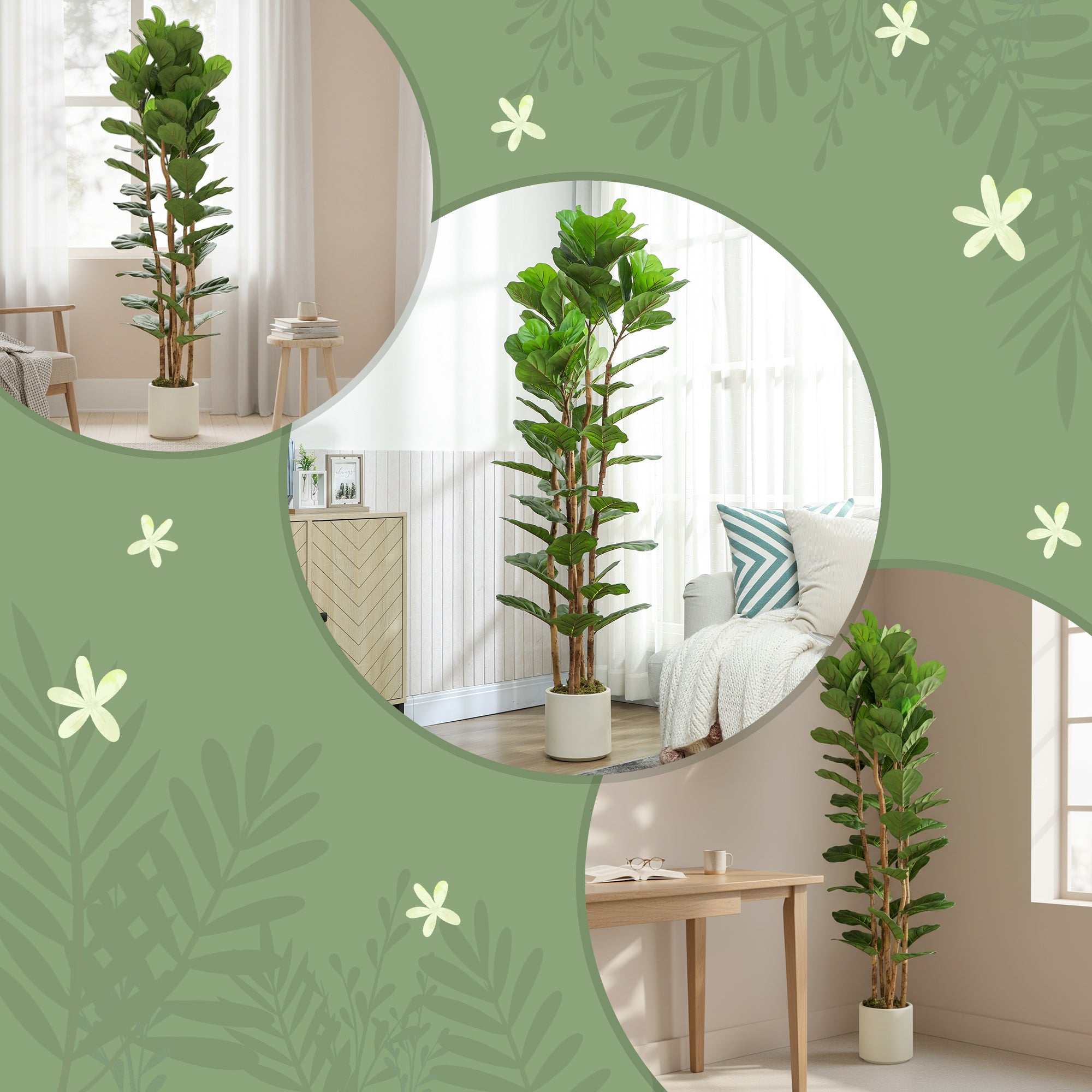 HOMCOM 180cm Artificial Fiddle Leaf Fig Tree - Green 
