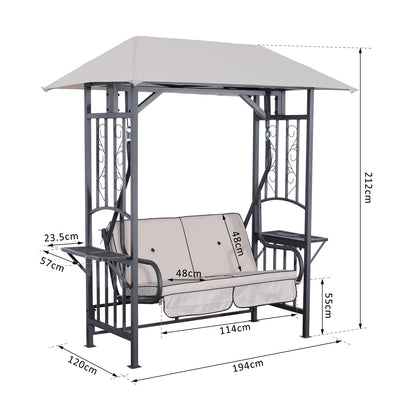 Outsunny Outdoor Garden 2 Seater Canopy Swing Chair Seat Porch Loveseat Vintage Hammock Cushioned Seat w/ and Side Drink Panel 