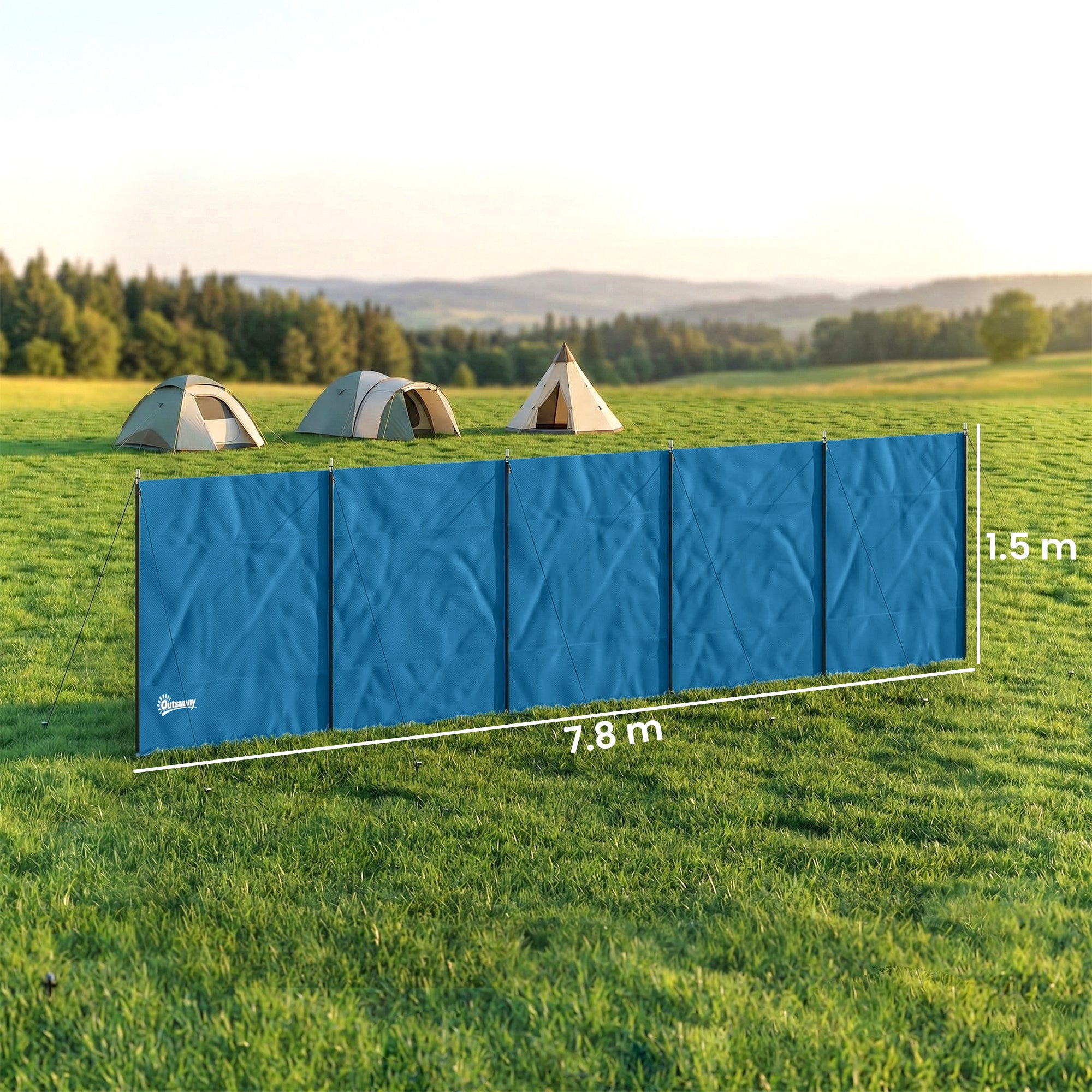 Outsunny Camping Windbreak, Foldable Portable Wind Blocker w/ Carry Bag and Steel Poles, 780cm x 150cm 