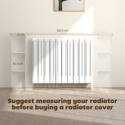 HOMCOM Radiator Cover with Open Storage Shelves, Vertical Slatted Cabinet Shelf Heater Cover for Living Room, Hallway, Large, White 