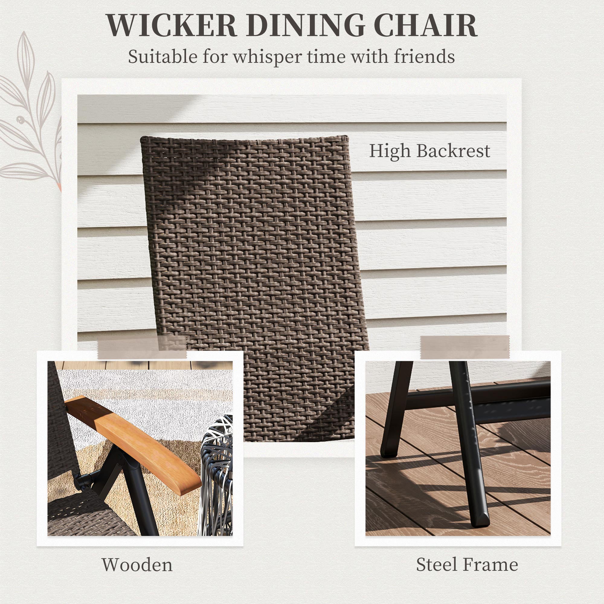 Outsunny Outdoor Folding Rattan Chair with Armrests, High Backrest, for Garden, Camping, Balcony, Porch - Brown 