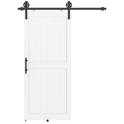HOMCOM 183cm Sliding Barn Door Kit, Sliding Door with Track, Hardware, Upgraded Rollers and Floor Guide, Handle, White