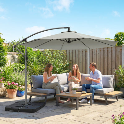 Outsunny 3m Overhanging Parasol, with Base, Weights and Cover - Light Grey 