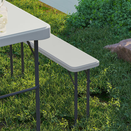 Outsunny 3 Piece 4ft Folding Picnic Table and Bench Set, Portable HDPE Camping Table and Chairs with Carrying Handle for Indoor Outdoor, Dining, Camping, Picnic, BBQ, Party, Light Grey 