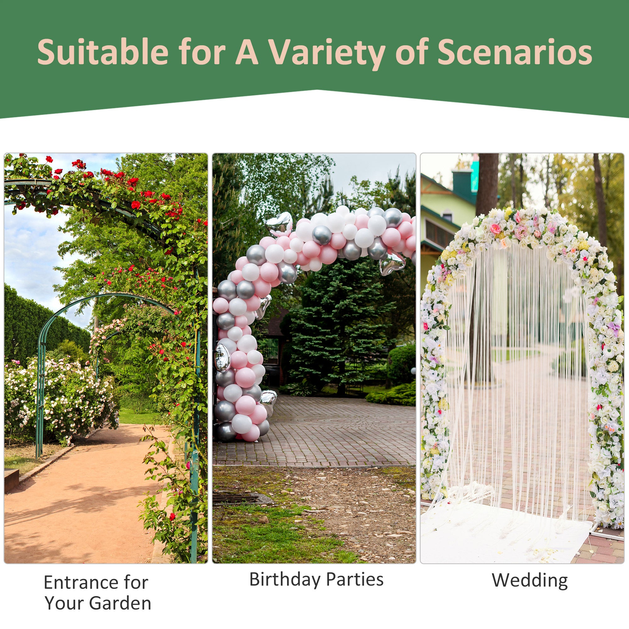Outsunny 211cm Height Metal Garden Arch Arbor for Wedding Decor for Climbing Plants and Outdoor Decoration 