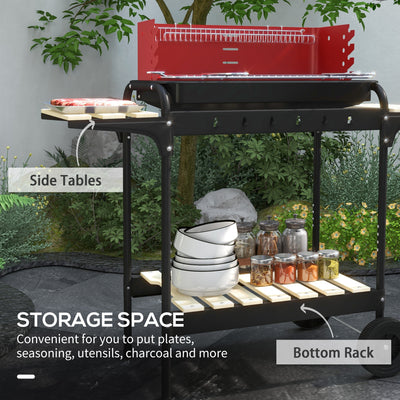 Outsunny Charcoal BBQ, with Five Position Grill Grate - Red 