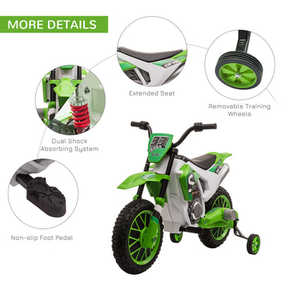 HOMCOM 12V Kids Electric Motorcycle Ride-On, with Training Wheels, for Ages 3-6 Years - Green 