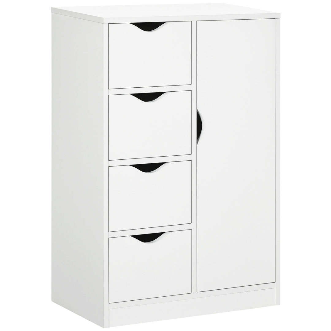 HOMCOM Bathroom Cabinet, Freestanding Storage Cabinet with 4 Drawers, Door Cupboard for Living Room, Kitchen, Bedroom, White 