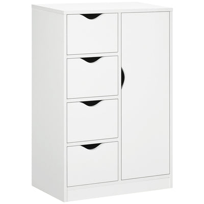 HOMCOM Bathroom Cabinet, Freestanding Storage Cabinet with 4 Drawers, Door Cupboard for Living Room, Kitchen, Bedroom, White 