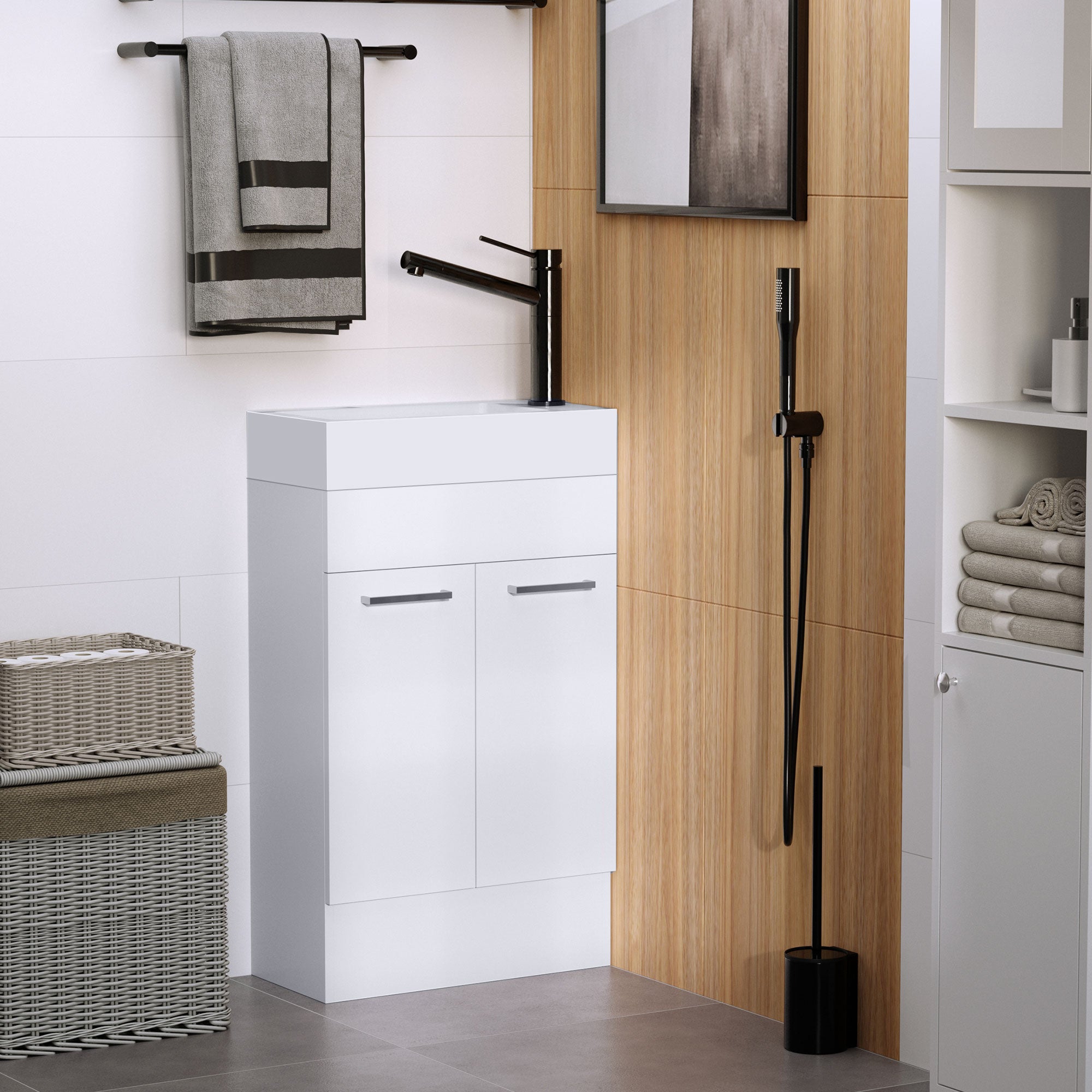 kleankin Under Sink Bathroom Vanity Unit Ceramic Basin Sink Cloakroom Storage Cabinet Home Furniture 