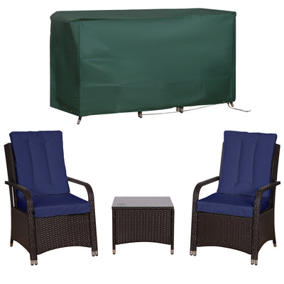 Outsunny 3 Pieces Rattan Bistro Set with Furniture Cover, Wicker Garden Furniture Set, Glass Top Coffee Table and Chairs with Cushions for Outdoor, Patio, Balcony, Dark Blue 