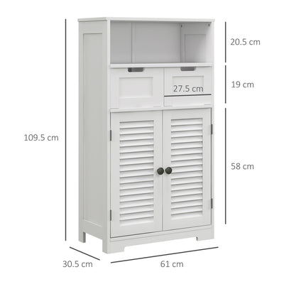 kleankin Three-Part Bathroom Storage Unit, with Shelf, Drawers & Cupboard - White 