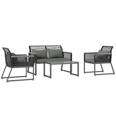 Outsunny 4 Pieces Rattan Garden Furniture Set - Charcoal Grey 