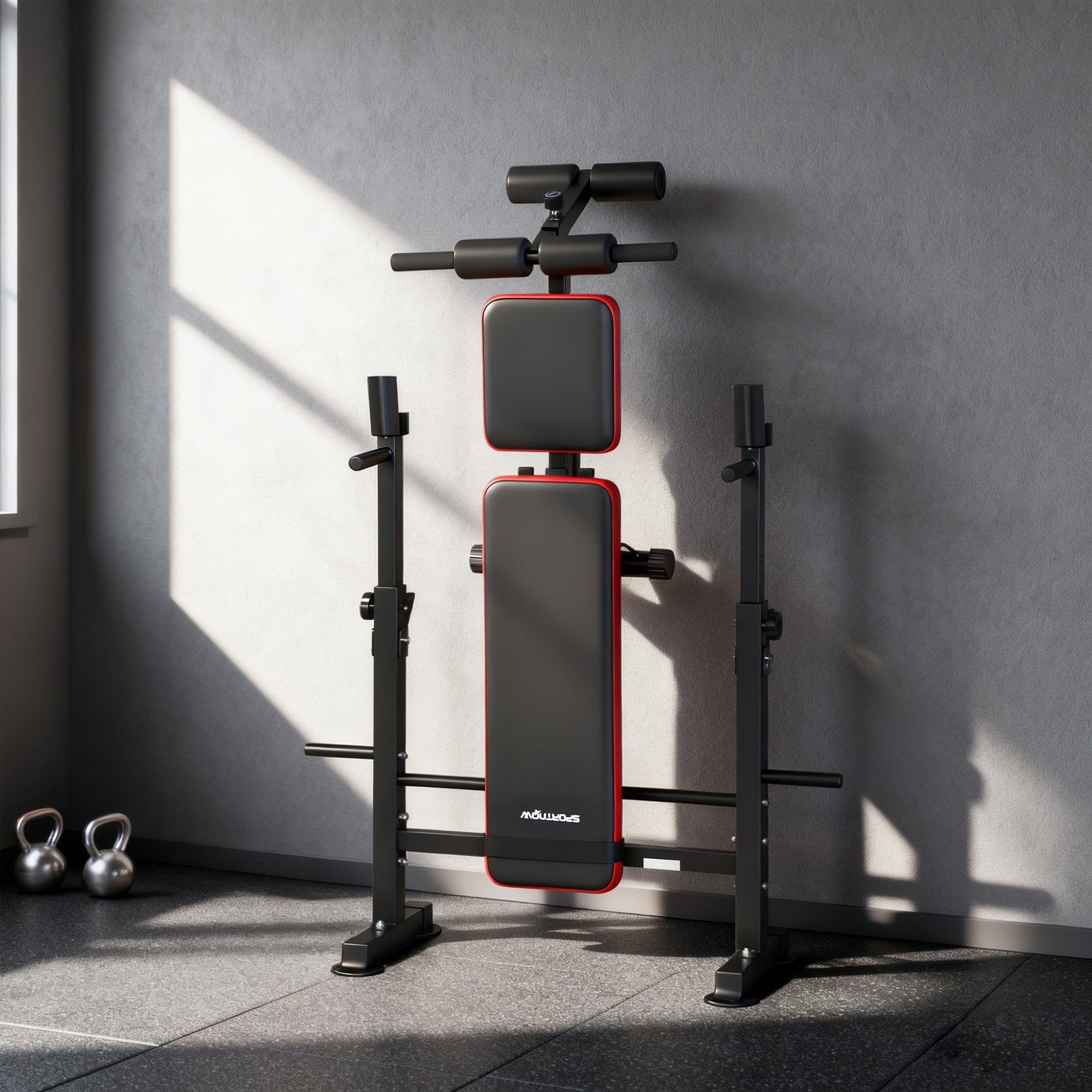 SPORTNOW Adjustable Weight Bench with Squat Rack and Dip Stand 
