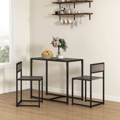 HOMCOM Dining Table and Chairs Set 2, Dining Room Sets, Rectangular Space Saving Table and 2 Chairs for Compact Kitchens, Steel Frame, Grey Wood-Effect 