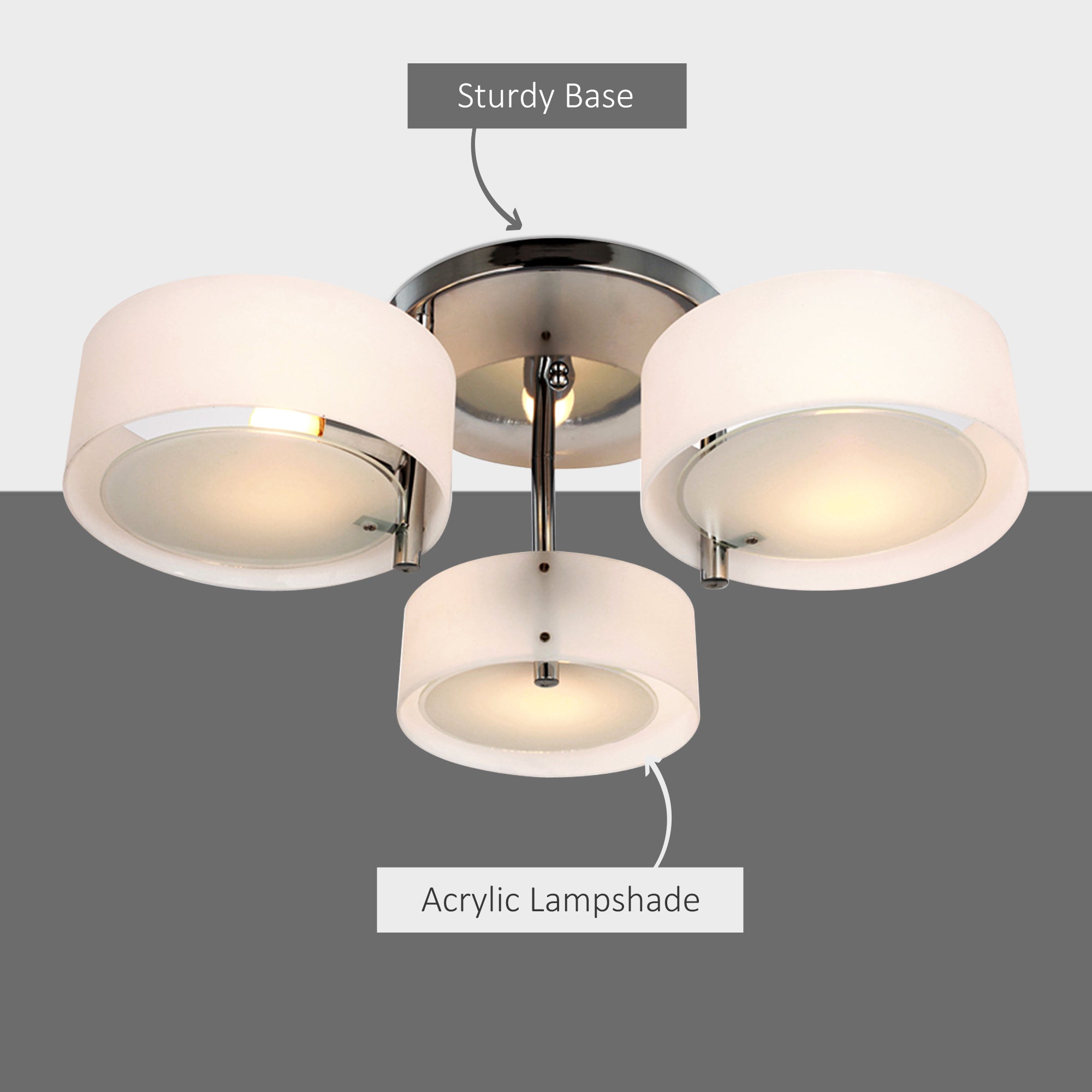HOMCOM Acrylic Lamp Indoor 3 Light Pendant Chandelier Flush Mount Office Living Room Bedroom w/ Chrome Finish 
