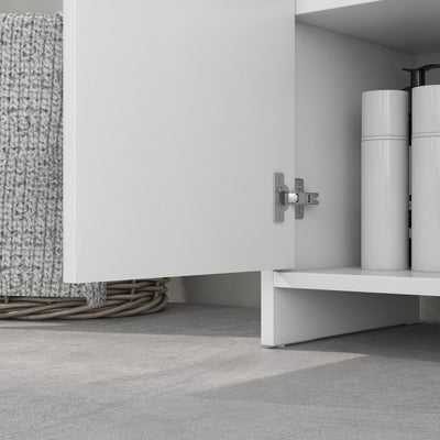 HOMCOM Under Sink Bathroom Cabinet, Freestanding Under Sink Cabinet with 2 Doors and Shelf for Basin without or with Pedestal, White 