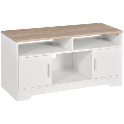 HOMCOM TV Stand Cabinet up to 50", Modern TV Unit with Storage, Open Shelves and Cable Management for Living Room, Bedroom, White 