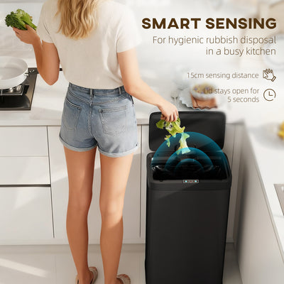 HOMCOM 45L Kitchen Sensor Bin - Black 