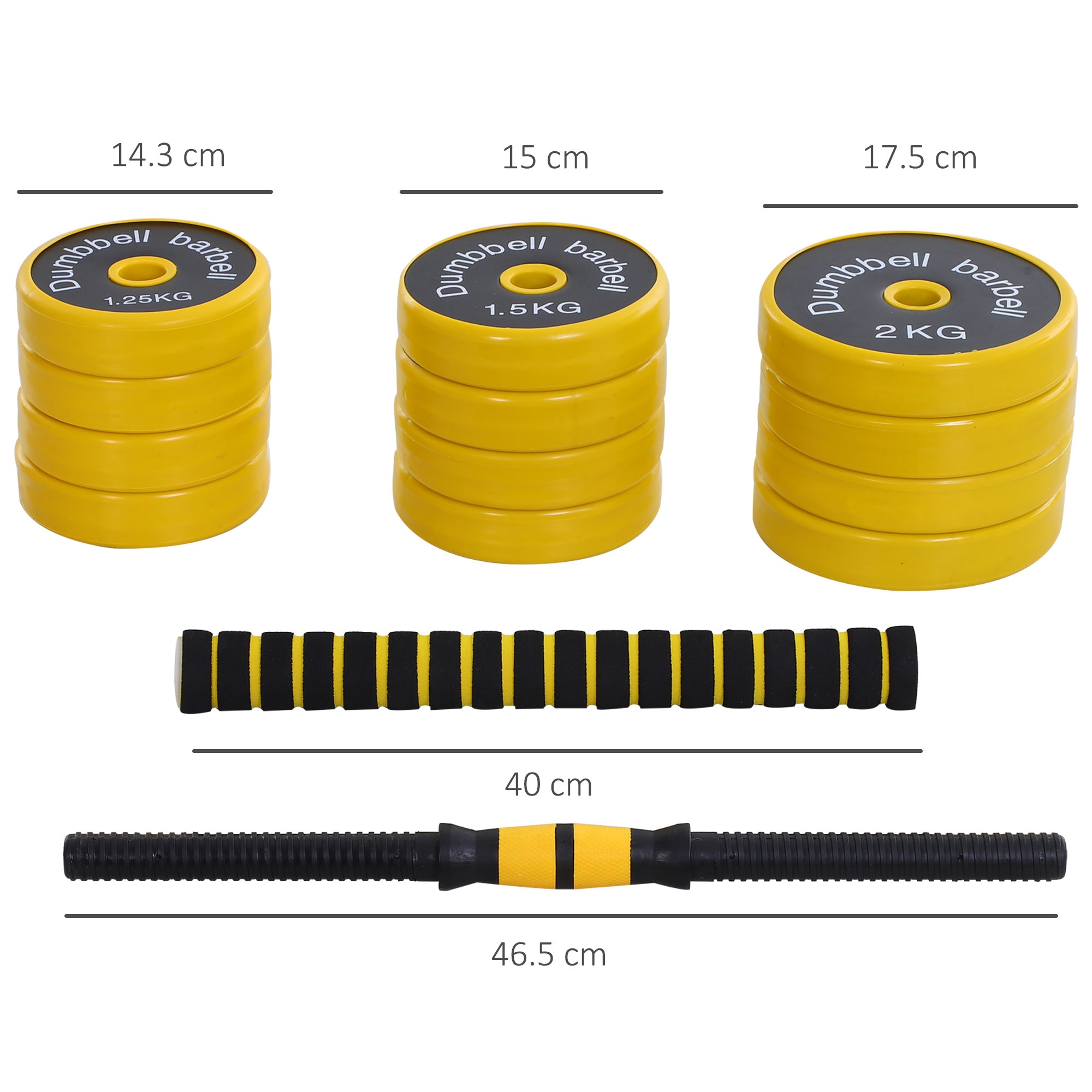 HOMCOM 20KG Dumbbell & Barbell  Adjustable Set Plate Bar Clamp Rod Home Gym Sports Area Exercise Ergonomic 
