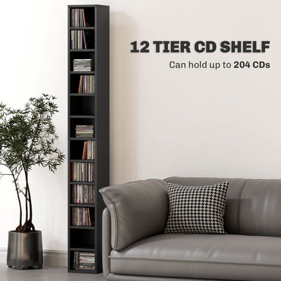 HOMCOM 204 CD Tall Narrow Media Storage Tower - Black 