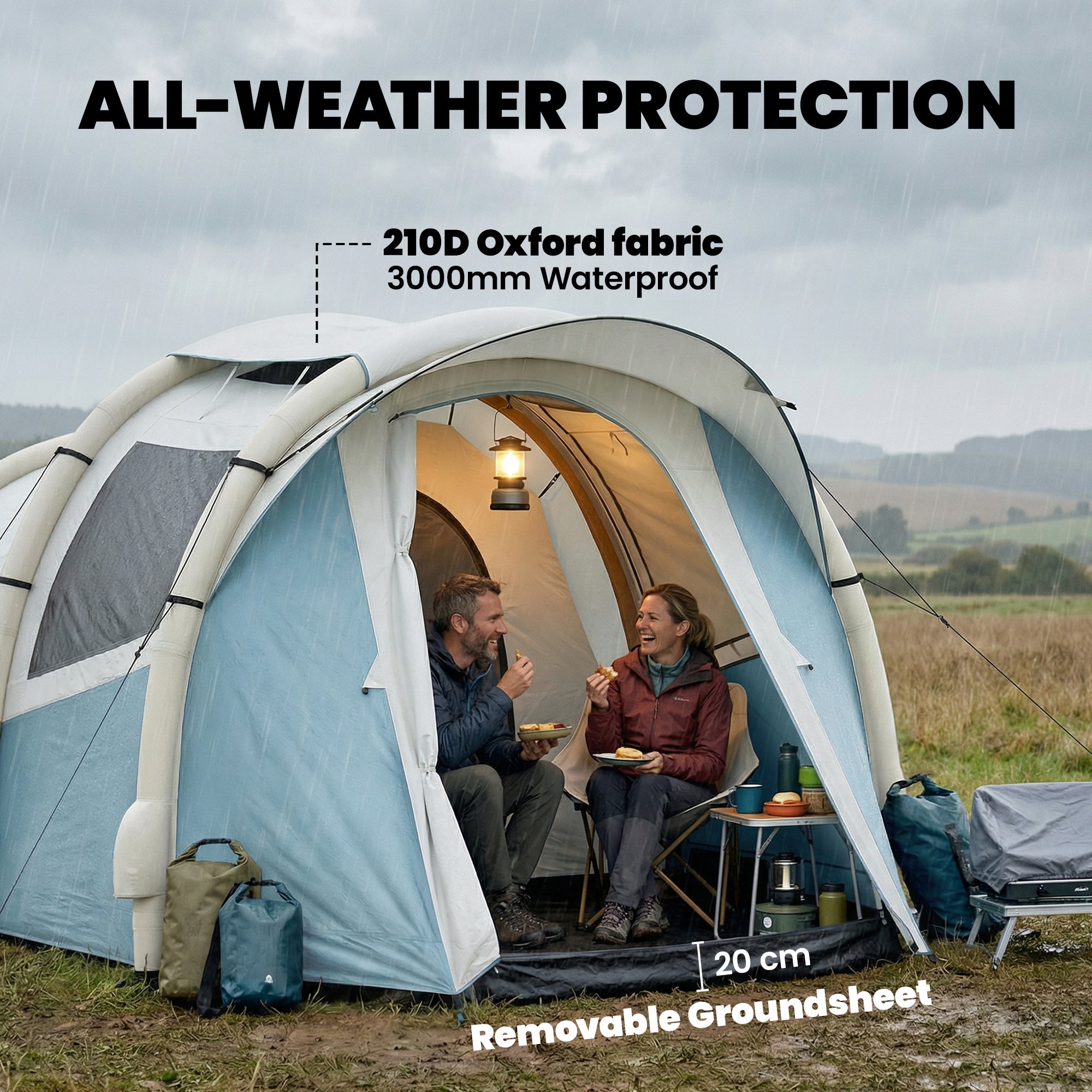 Outsunny Inflatable Camping Tent w/ Air Pump, Easy Setup 2-3 Person Blow Up Tent, Light Blue 