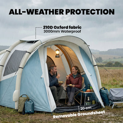 Outsunny Inflatable Camping Tent w/ Air Pump, Easy Setup 2-3 Person Blow Up Tent, Light Blue 