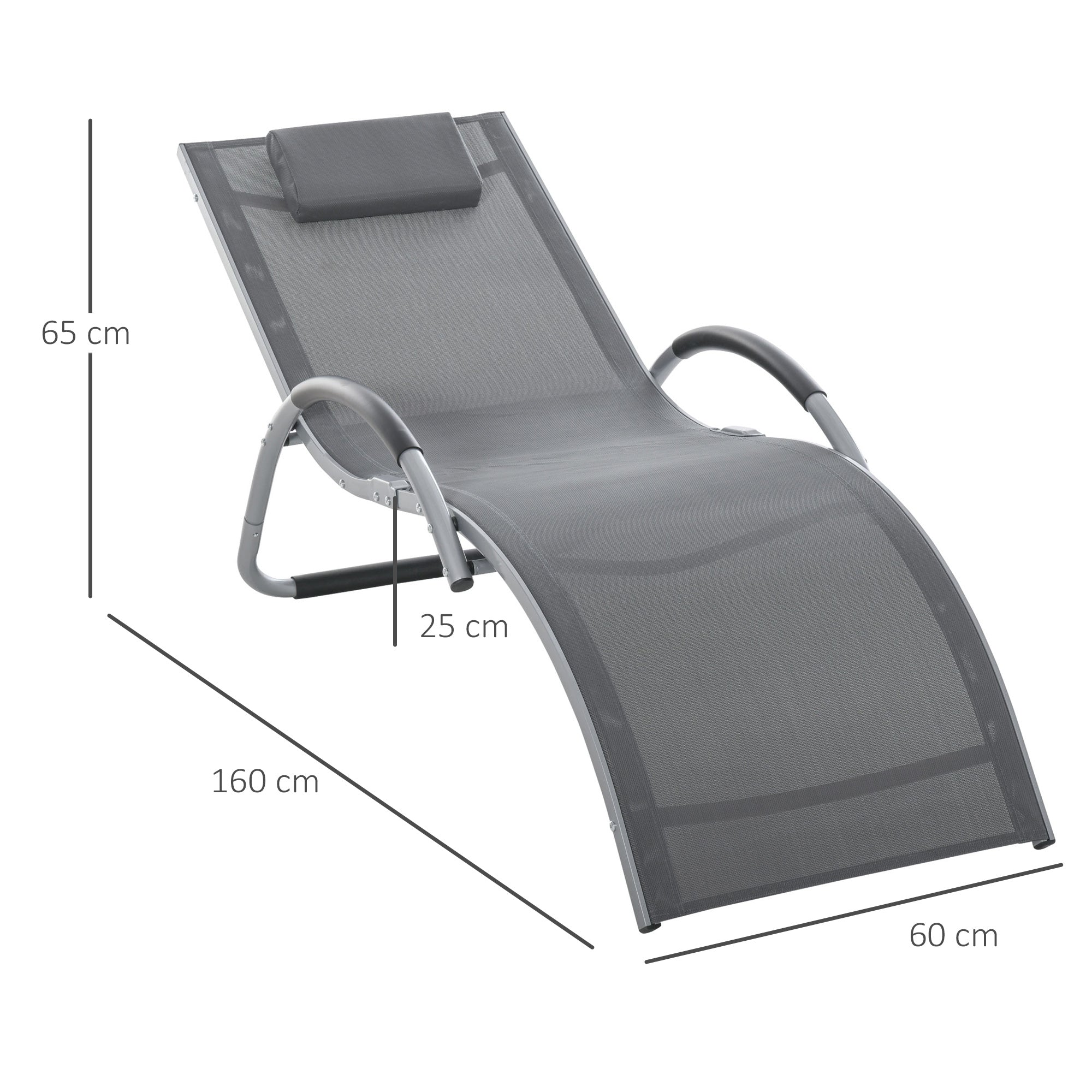 Outsunny Sun Lounger Reclining Chair Portable Armchair with Pillow for Garden Patio Outside Aluminium Frame, Dark Grey 