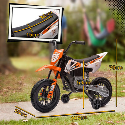 AIYAPLAY 12V Kids Electric Motorbike, Kids Electric Ride on motorcycle w/ Twist Grip Throttle, Training Wheels, Orange 