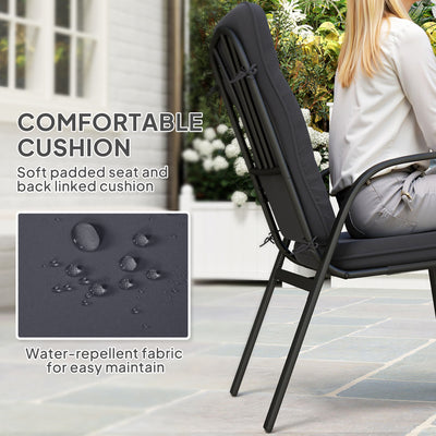 Outsunny 5 Pieces Outdoor Square Garden Dining Set w/ Tempered Glass Dining Table 4 Cushioned Armchairs, Umbrella Hole, Black 