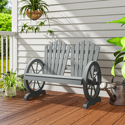 Outsunny Fir Wood Love Seats with Wheel-Shaped Armrests, Large Load-Bearing Chair, Grey 