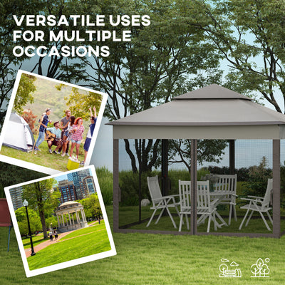 Outsunny 3.25 x 3.25m Deluxe Metal Gazebo, with Curtains - Brown and Grey 