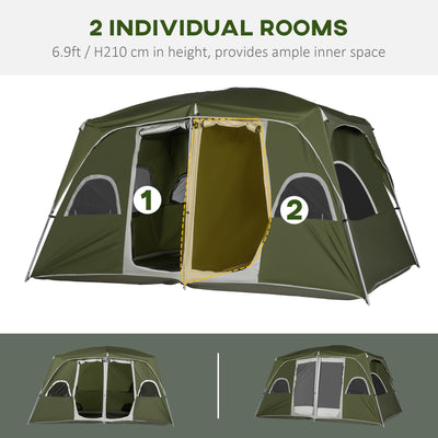 Outsunny Camping Tent, Family Tent 4-8 Person 2 Room, with Large Mesh Windows, Easy Set Up for Backpacking Hiking Outdoor, Green 