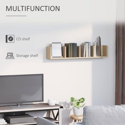 HOMCOM Wall Mount 84 CD / 56 DVD/Blu-ray/ Media Storage Rack 4 Cubes Wooden Shelf Organizer Unit Bookcase Display (Natural Wood Colour) 