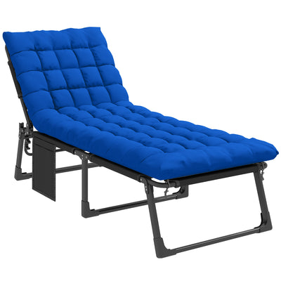 Outsunny Folding Sun Lounger for Garden, 5-Position Oversized Camping Bed Recliner with Cushions, Blue 