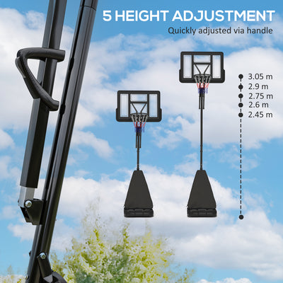 SPORTNOW Basketball Hoop Outdoor, Height Adjustable Basketball Hoop and Stand with Rebound System, Weighted Base, Portable on Wheels, 2.45-3.05m, for Teens, Juniors, Adults, Black 