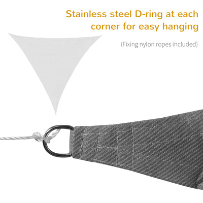Outsunny 5x5m Triangle Sun Shade Sail Outdoor UV Protection HDPE Canopy w/ Steel Rings Ropes UV Block Outdoor Patio Shelter Grey 