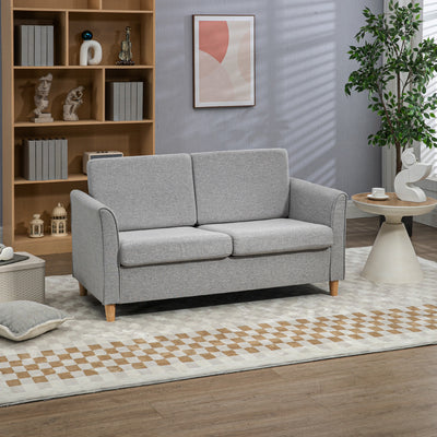 HOMCOM Compact Loveseat Sofa, Modern 2 Seater Sofa for Living Room with Wood Legs and Armrests, Light Grey 