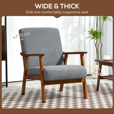 HOMCOM Armchair with Wide Seat, Boucle Accent Chair, Thick Padded Occasional Chair with Solid Wood Frame for Living Room Bedroom Home Office Reception Balcony, Grey 