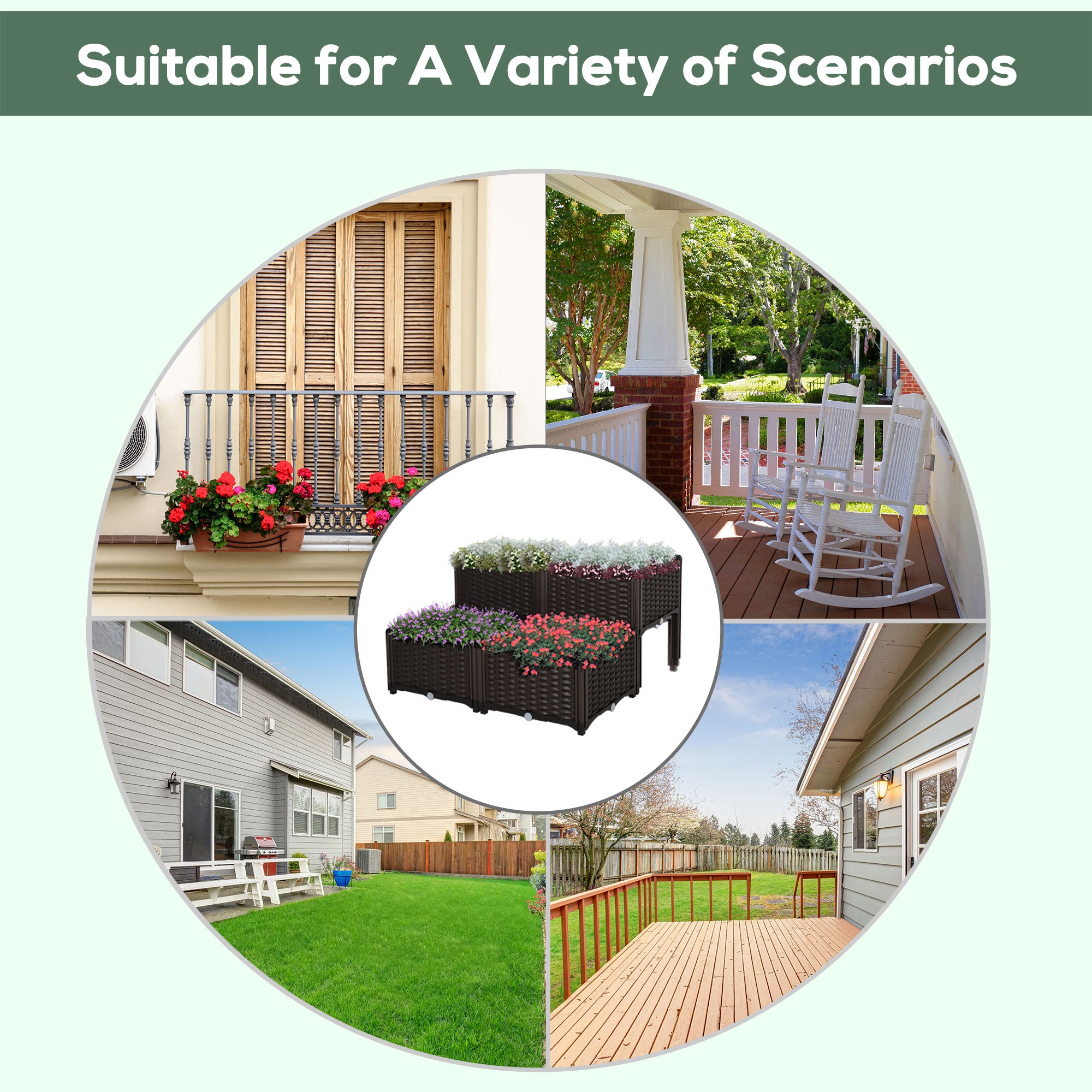 Outsunny Set of 4 26L Garden Raised Bed Elevated Patio Flower Plant Planter Box PP Vegetables Planting Container, Brown 