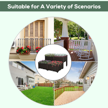 Outsunny Set of 4 26L Garden Raised Bed Elevated Patio Flower Plant Planter Box PP Vegetables Planting Container, Brown 