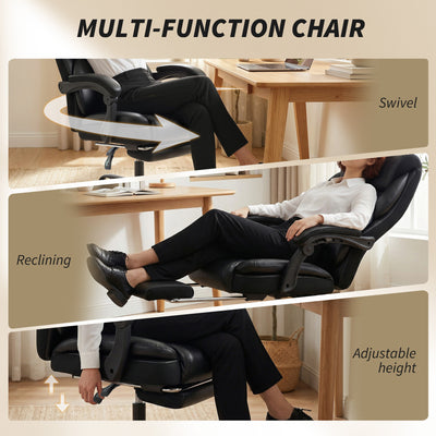 HOMCOM Adjustable Office Chair Reclining Computer Desk Chair with Footrest, Armrest, Casters, Black 