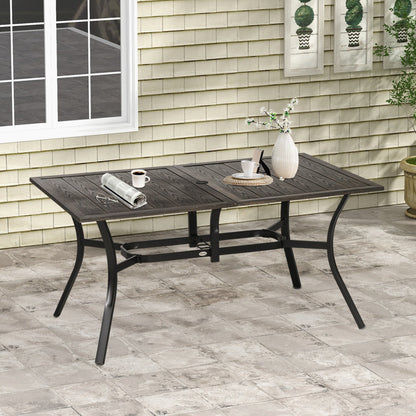 Outsunny Six-Seater Steel Garden Table, with \'e2\'8c\'8041mm Parasol Hole - Wood-Effect 