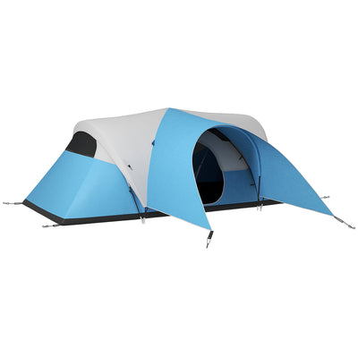 Outsunny 3000mm Waterproof Camping Tent for 5-6 Man, Family Tent with Porch and Sewn in Groundsheet, Portable with Bag, Blue 